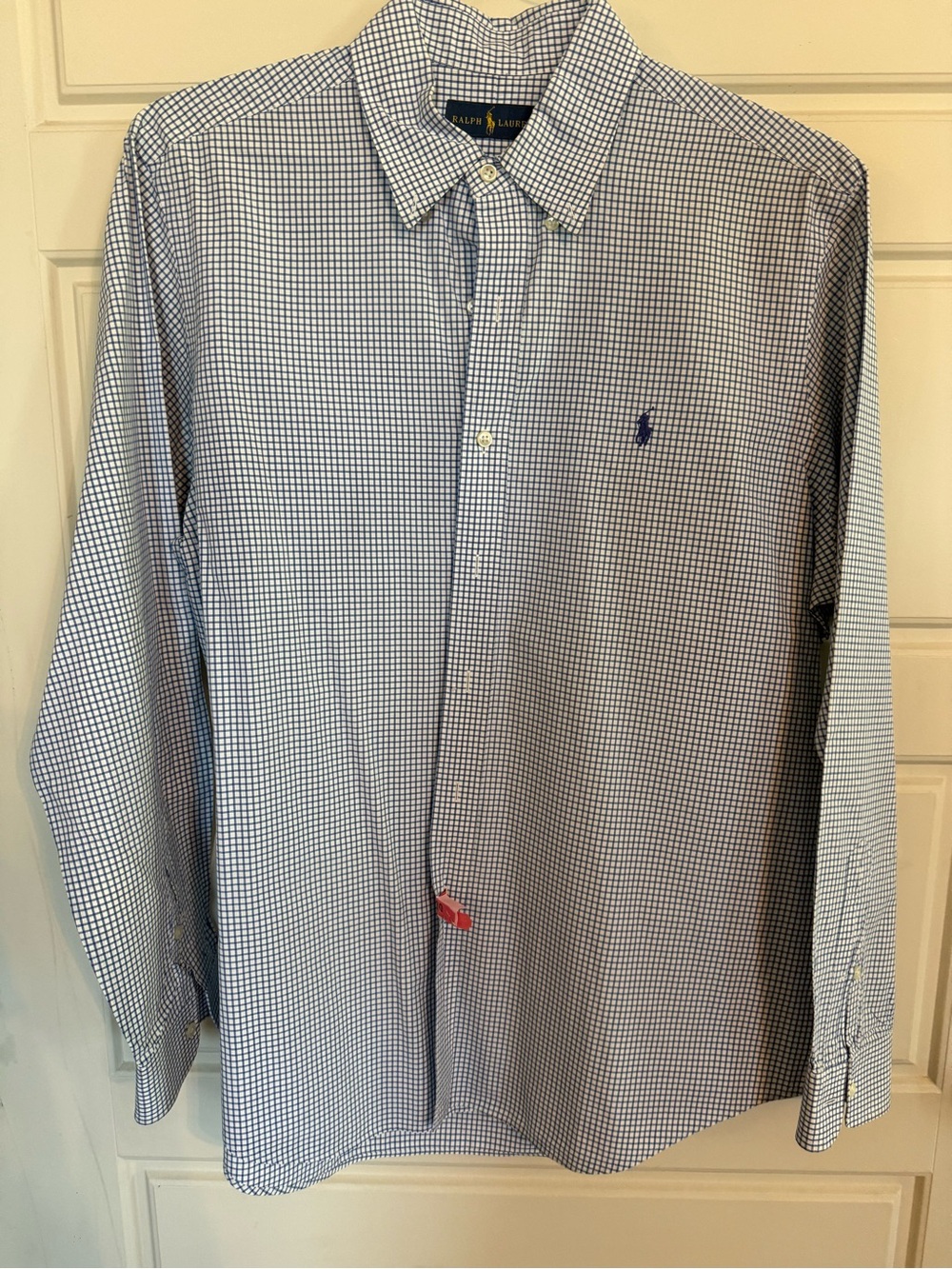 Ralph Lauren Men's White and Blue Mini Check Button-Down Shirt